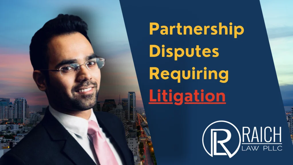 Raich Law PLLC graphic: navigating partnership splits that require lawsuits