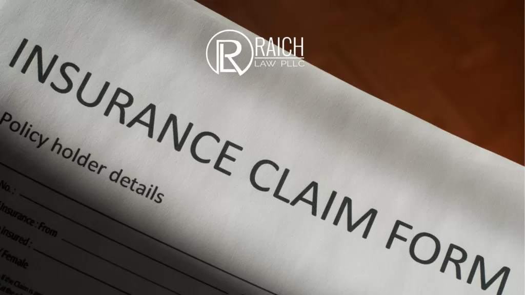 Insurance claim form with the Raich Law PLLC logo