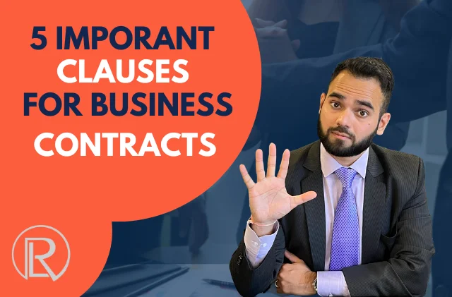 Raich Law PLLC graphic: 5 Important Clauses for Business Contracts