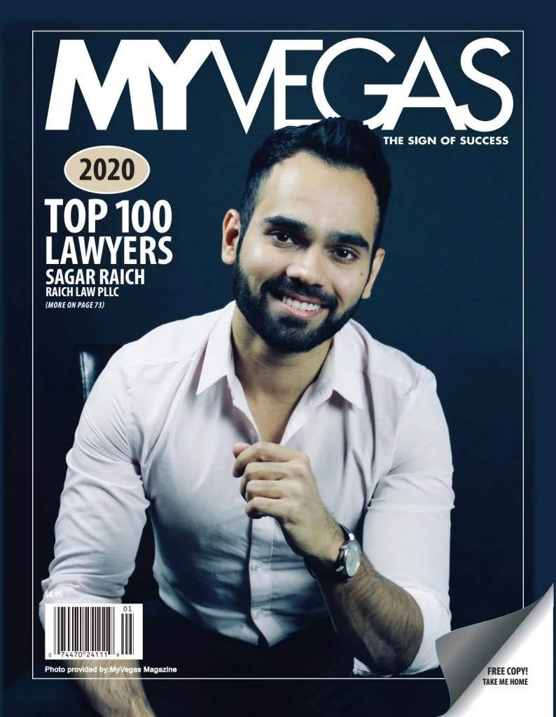 MyVegas Magazine 2020 cover: Top 100 Lawyers, Sagar Raich, Raich Law PLLC